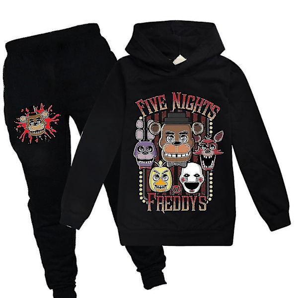 Barn Fem Nätter Hos Freddy's Träningsoverallsset Långärmad Casual Hoodies Huvtröja Topp Byxor Fnaf Outfits Aktivkläder Loungewear Present[HK] Black 9-10 Years