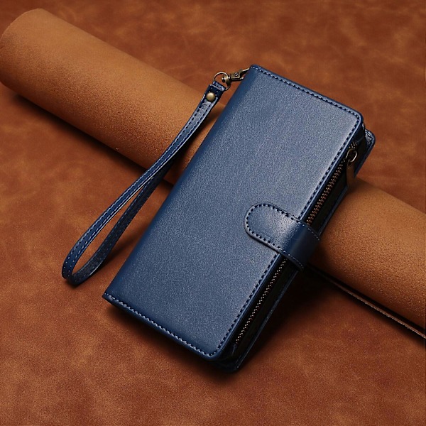 Fodral för Samsung Galaxy A71 4G Kortplatser PU Läder Folio Flip Plånbok Dragkedja Kompatibel med Samsung Galaxy A71 4G Fodral[HK] Blue
