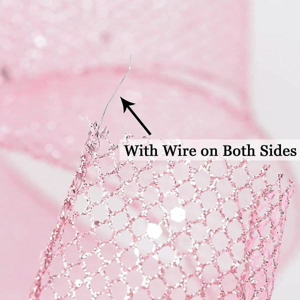 Pinkki kimalteleva lankanauha mesh langallinen metallivärinen kimalteleva reunanauha lahjapaketointiseppeleiden tekoon[HK]