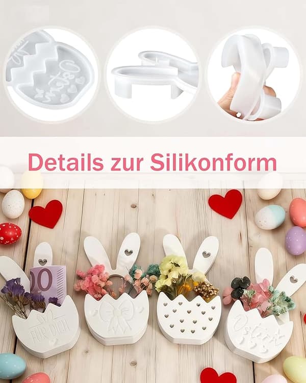 Påskehare Silikoneforme 4-pak med Blomsterkurv Design - DIY Dekorationer og Håndværk