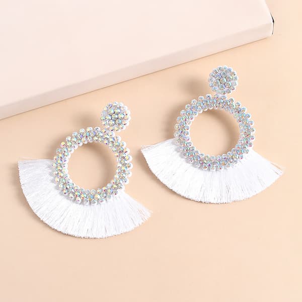 Boho Chic Dame Øreringe med Frynser - Håndlavede Mode Smykker[HK] White