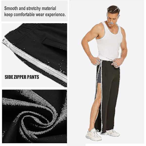 \"Träningsbyxor för män med fullängdsdragkedja, joggingbyxor, tear-off byxor, fritidsbyxor, lösa, avslappnade sportkläder med ficka W[HK] S