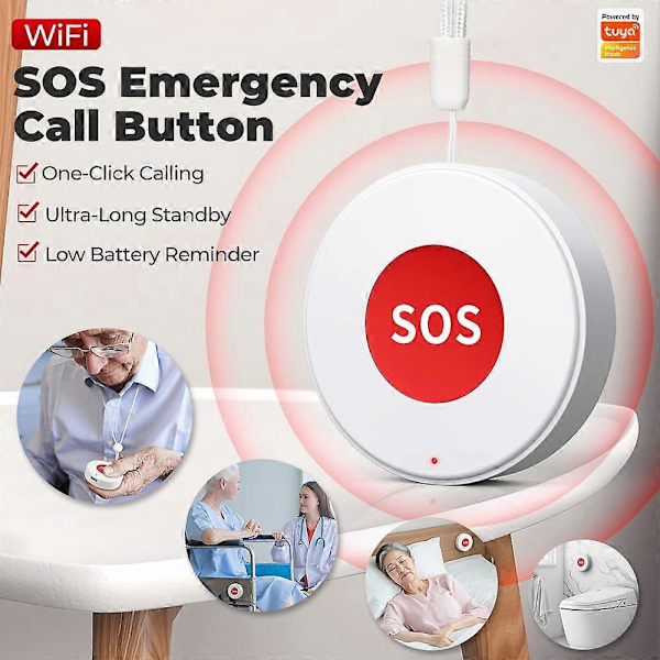 SMATRUL S0S001-WiFi SOS-knapp APP Fjärrkontroll Nödlarm Tuya Smart Life Kompatibel [HK]