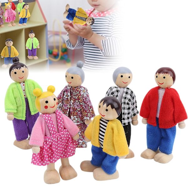 Familie Dukkefigurer Furu Miniatyr Personer Leke Sett Ornament Pedagogisk Dukkehus Tilbehør  3  [HK]