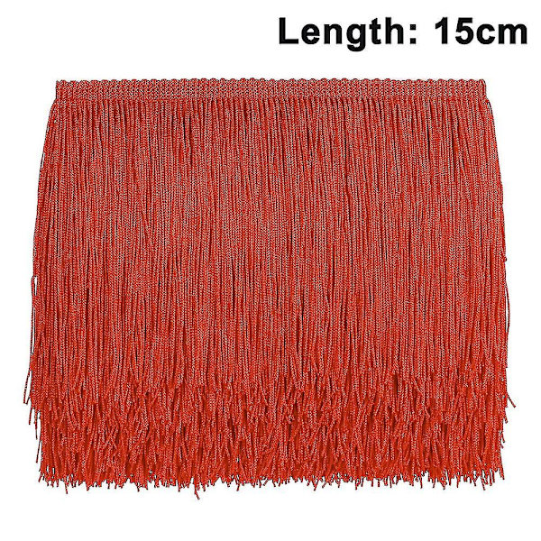 HK 10m sytrådsfrans - Frans med tofsar 15cm/10cm bredd för kjol bröllopsklänning lampskärm dekoration Red 15cm