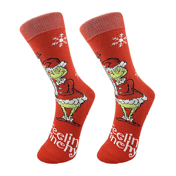 Julklappss strumpor för män och kvinnor - Grinch stickade strumpor, parstrumpor, roliga strumpor, vintervarma strumpor, julstrumpor [HK] D