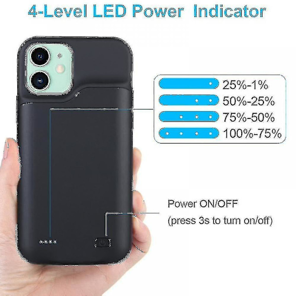6200mah Akun Latauskotelo iPhone 11/11 Pro/11 Pro Maxille, Ladattava Täysi Paketti Kannettava Ex[HK] For iPhone 11-6.1inch Black