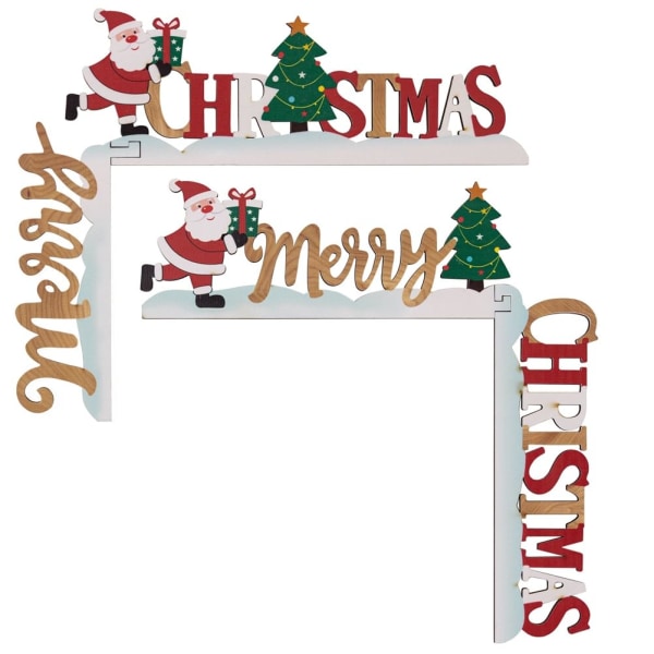 Juldekorationer för dörrkarmar, 2-pakning 25 x 15 cm Vänster/Höger Santa Dörrhörnskyltar, Trädörrkarmsdekoration, Välkomstskyltar for juldörr (B) B