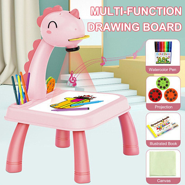 Børns Smart Dinosaur Style Projektor Skrivebord Med Lys & Musik Læring Maleri Maskine Legetøj 5ml[HK] Pink