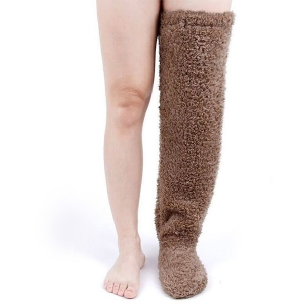 1/2 polyester lämmin ja mukava yli polven ulottuvat pörröiset pitkät sukat brown[HK] brown 1Set
