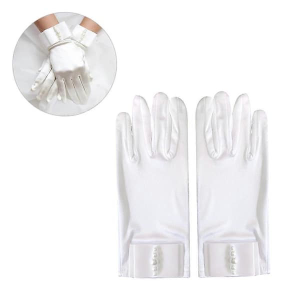 Dame Satinhandsker Sløjfehandsker til Bryllup 1 Par Hvide Elastiske Handsker [HK]