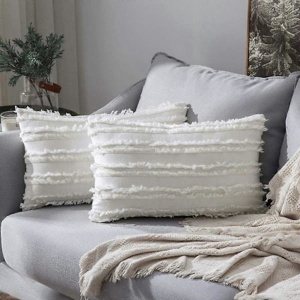 Sett med 2 Håndlagde Dekorative Solid 100% Bomullslerret Putetrekk, 11 Farger Tilgjengelig - (18\"x18\" 2 Stykker, Eplegrønn)[HK] white
