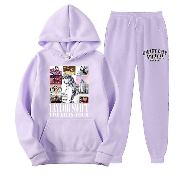 Taylor Swift The Eras Tour Hooded Sports Tracksuit Todelt Sportsklær Todelt Sett Swiftie Genser med Lang Erme Genser + Joggebukse Bukse Sett[HK] Purple L