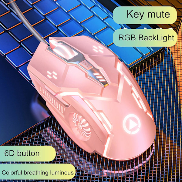G5 Kablet Mus RGB Baggrundslys Lydløs Computertilbehør Ergonomisk USB 3200DPI E-Sports Mekanisk Mus til Laptop[HK] Pink