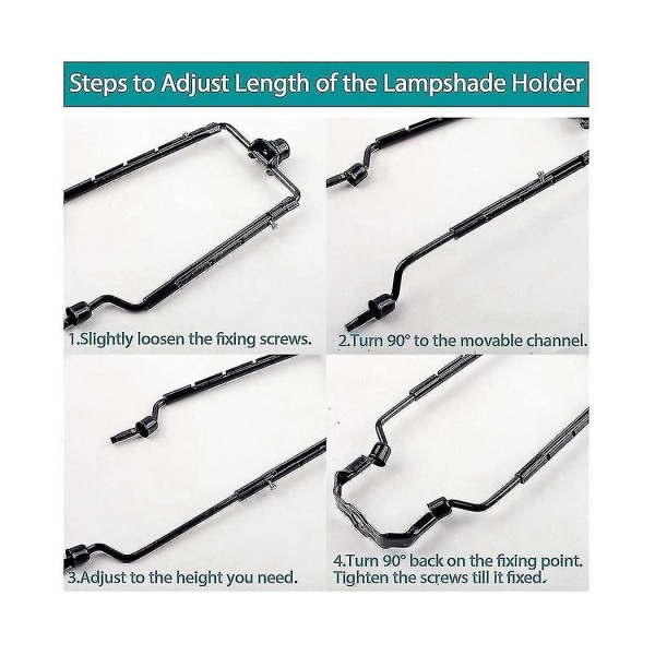 HK 7 tommers lampeskjerm Harpeholder Justerbar Lamp Harpe Kit E14,e26,e27 Light Base Adapter Black Horn Fra