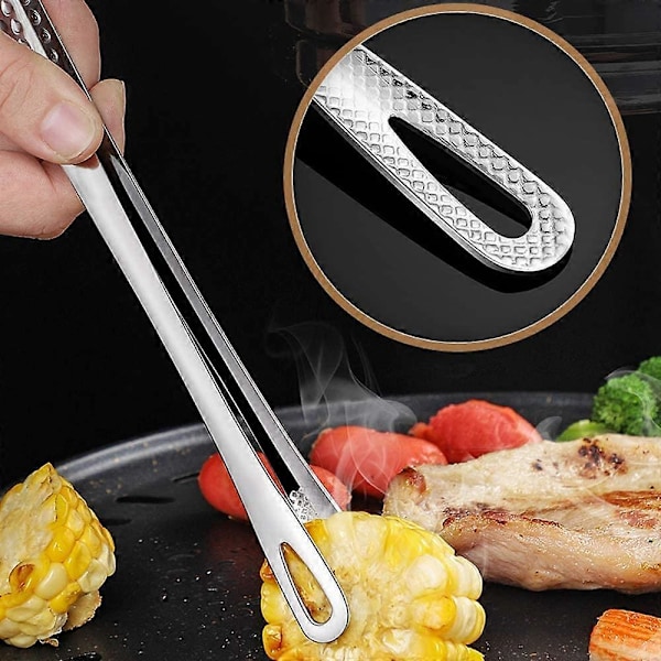 2 STK Matpinsett i Rustfritt Stål, Kjøkkentang, Multifunksjonell for Matlaging, Grilling, Baking [HK] Silver