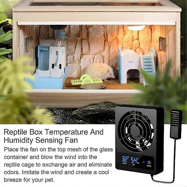 Smart Køleventilator til Reptil-terrarium med LED-display Stærk Vind Ventilationsventilator Lav Støj Køling Fa[HK]