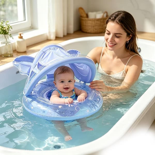 Pool Float til Børn, Oppustelig Flydering med Kaleche, Rørlegetøj til Drenge Piger, Have, Baghave, Gårdhave, Terrasse, Strand, Sommer S[HK] Blue
