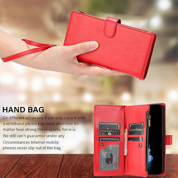 Kotelo Samsung Galaxy A71 4G:lle, korttipaikoilla, PU-nahkainen folio-läppäkotelo vetoketjulla, yhteensopiva Samsung Galaxy A71 4G -kotelon kanssa [HK] Red