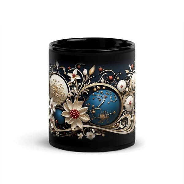 Udsmykket julepyntkrus – Elegant julepynt sort blankt krus[HK] Black 11 oz