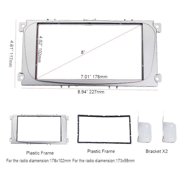 2Din Bil Stereo Radio DVD Panel Audio Mount Fascia Kit til Focus II Mondeo C-Max Galaxy II Kuga[HK] silver
