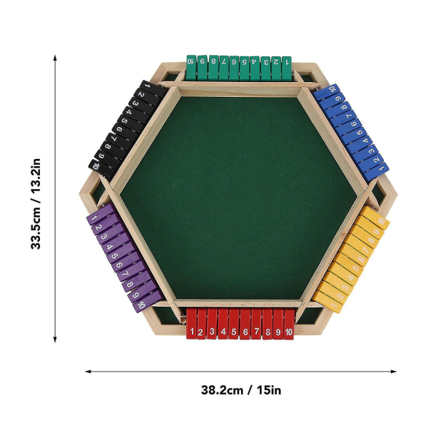 Shut The Box Terningspill for 6 Spillere, 6 Fargede Sider, Trebordsspill i Tre med 12 Terninger [HK]