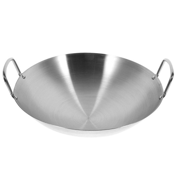 Ruostumattomasta teräksestä valmistettu pyöreäpohjainen wok-pannu, suuri paistinpannu, suurikokoinen paistinpannu [HK] Silver 28X28cm