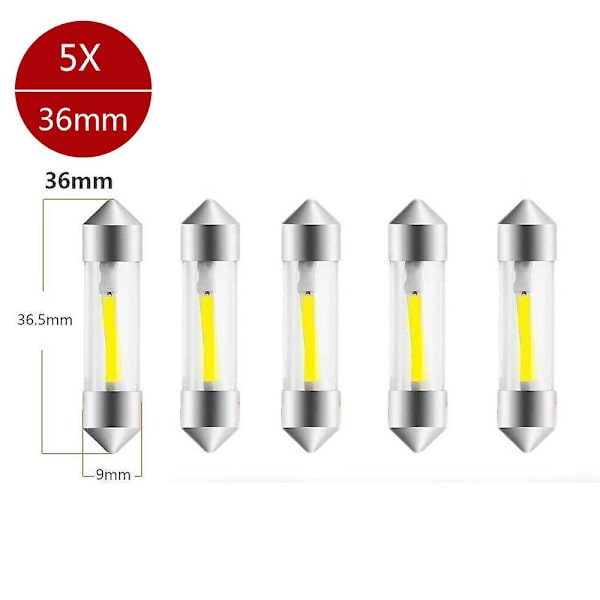 HK 31/36/39/41mm 12vC5W dubbla huvud bil SMD Feiteng COB LED interiörbelysning, vit 5pcs 36MM