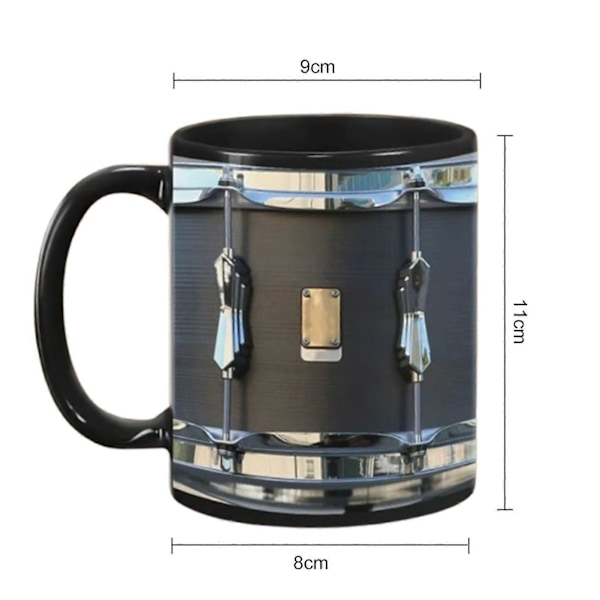 Vintage Trummugg 33 cl Keramisk Mugg med Sked Rolig Svart Retro Svart Trummugg Trumkaffemugg Coola Presenter till Trummis Musiker[HK] C