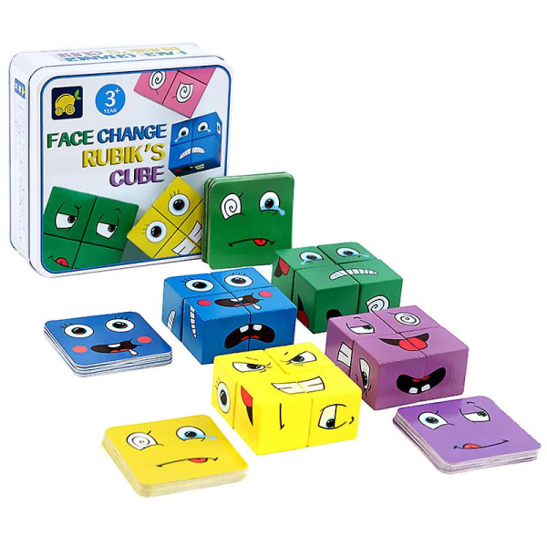 Terningspil Trælegetøjsudtryk Ansigtsændring Matchende blokpuslespil Byggespil Legetøj til børn[HK]