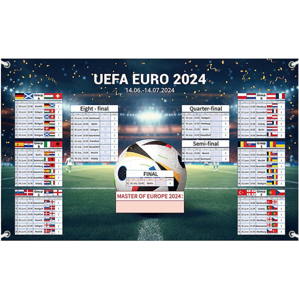 110 x 180 cm UEFA EURO 2024 Planlægger, 2024 Europamesterskab Vægkort med detaljer om alle hold, spillesteder, tidsplan for ægte fans[HK] German time