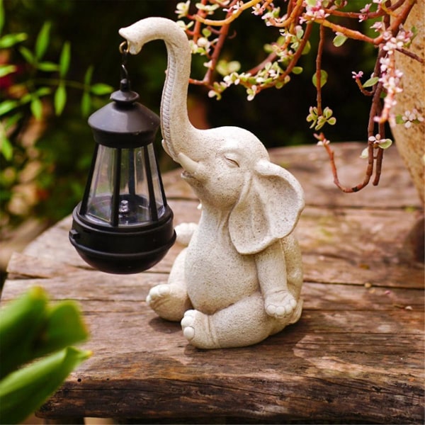 Elephant Solar Lamp Decoration Waterproof Solid Resin Craft Elephant Ornament Statue Yard Balcony Garden Figurine Lamp A[hk]