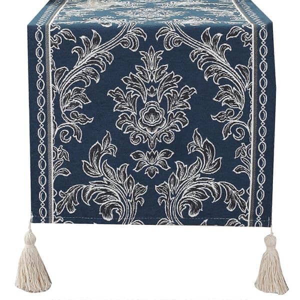 Dug Maskinvaskbar Etnisk Design Bordløber Krølbestandig Polyester Borddækning til de fleste borde Blå[HK] Blue