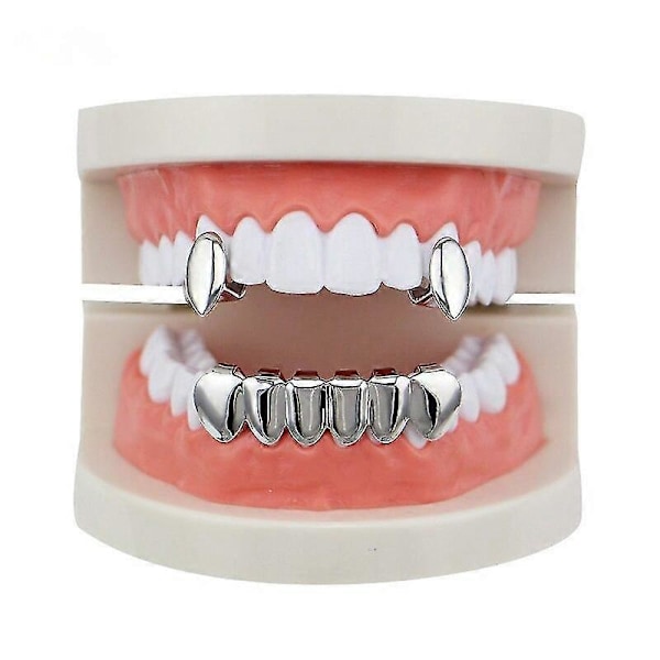 Hip Hop Guld Tänder Grillz Vampyrtänder Silverfärg Tandgrillar Halloween Party Cosplay Tandkapslar Smyckesgåva[HK] black