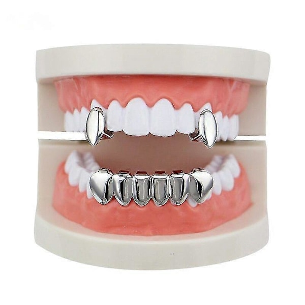 Hip Hop Guld Tänder Grillz Vampyrtänder Silverfärg Tandgrillar Halloween Party Cosplay Tandkapslar Smyckesgåva[HK] rose gold