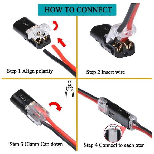 20 stk dobbel-leder plug-in-kontakt, pluggbare 2-pins 2-veis led-ledningskontakter, med låsespenne ([HK])
