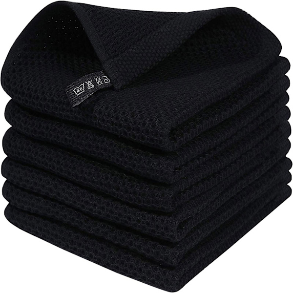 HK 4/6-pak bomullsvåffelvävda kökshanddukar, ultramjuka absorberande snabbtorkande diskhanddukar Black 34*34cm