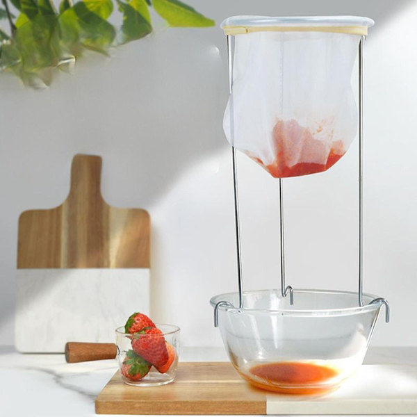 Rostfritt stål sil stativ stabil sil stativ, mångsidig gelé sil sil med påse för dryck kaffe[HK] White 31.6cm