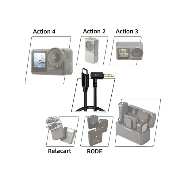 För Action 4/3/2 Type-c till 3,5 mm Plug And Play Multifunktionell bärbar ljudadapterkabel ([HK])