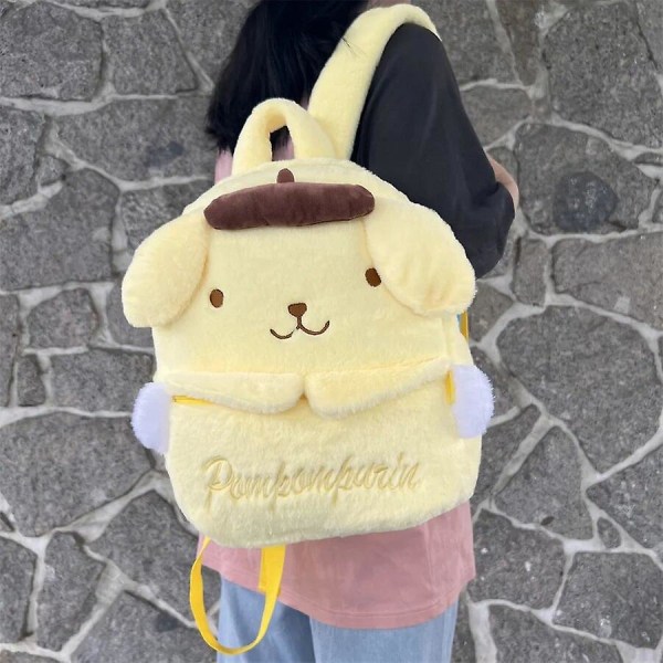 Ny Sanrio Cartoon Lovely Plysch Ryggsäck Cinnamoroll Kuromi Girl Heart Stor Kapacitet My Melody Shoulders Bag Barn Julklapp[HK] Purin about 37x10x31cm