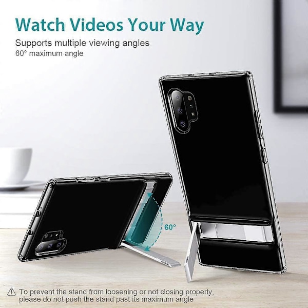Metallstativ Kompatibelt med Galaxy Note 10 Plus Skal, Vertikalt och Horisontellt Ställ, Förstärkt Fallskydd, Flexibelt TPU-skal för Sa[HK] standard Black