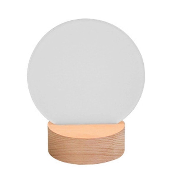 Sublimering LED Akryl Fotoramar Nattlampor med Varmt Färgljus, med Träställ för Värmepressning Rund[HK] White