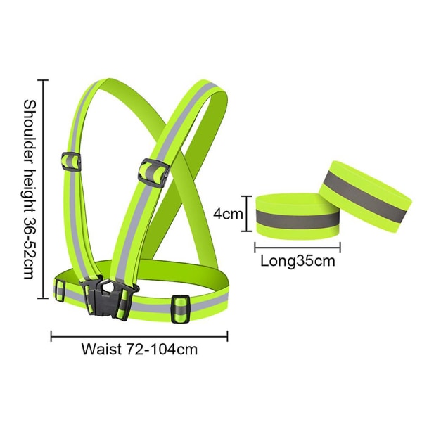 Running Reflective Vest 2 Pieces Elastic Adjustable Reflective Vest With4 High-visibility Reflective Belts Green[HK]