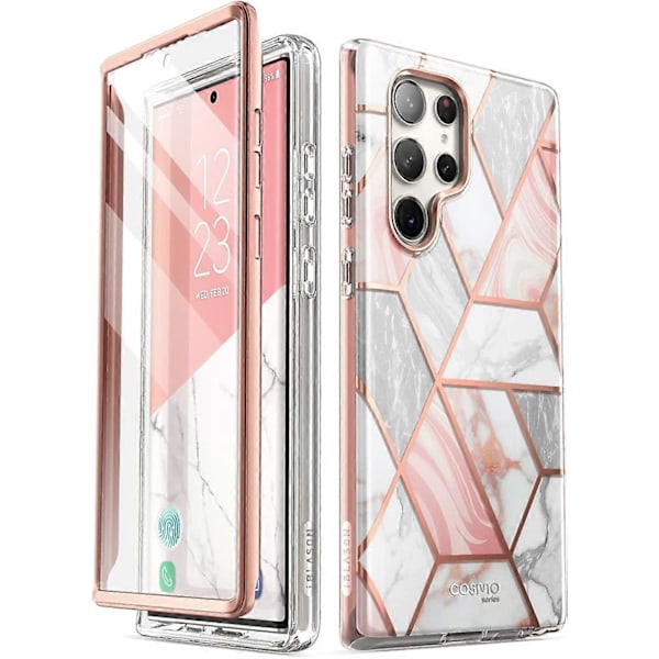 Cosmo-sarjan suojakotelo Samsung Galaxy S23 Ultra 5g -puhelimelle (julkaistu 2023), ohut, tyylikäs ja suojaava kokovartalokotelo integroidulla näytönsuojalla [HK] Marble