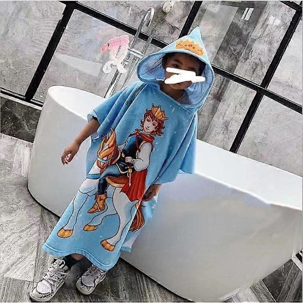 Barn Hooded Strandhandduk Mikrofiber Badhanddukar Barn Tecknad Strandponcho [HK] Prince
