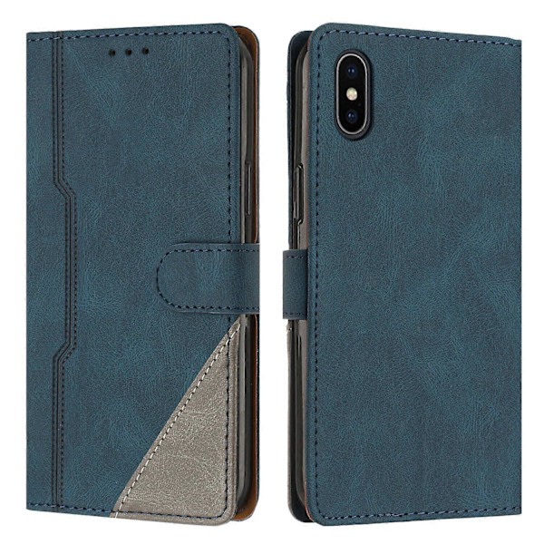 Fodral för iPhone X PU Läder Flip Folio Fodral med Korthållare Magnetisk Stängning Vikbart Ställ Kompatibelt med iPhone X Skal[HK] Blue