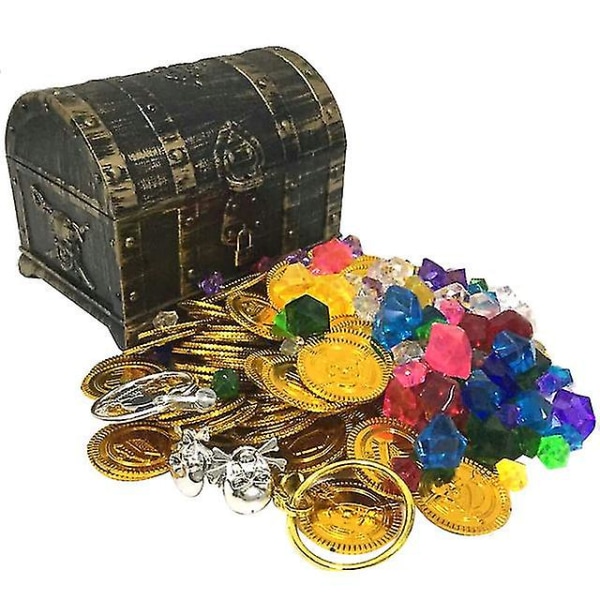 100 stk Pirate Treasure Chest Lekesett Antik Big Treasure Chest Pirate Box Treasure Juveler Pirate Gold Coins[HK] A