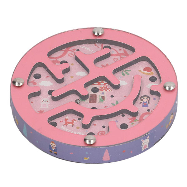 Tasapainolabyrinttipeli Kaksipuolinen Opettava Pyöreä Kannettava Puinen Pallon Labyrinttipeli Lautapeli Lapsille[HK] Pink Purple Castle