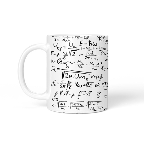 HK Matematisk Formel Kaffe Krus - Overvej Berømte Matematiske Ligninger, Mens Du Nyder Din Drik - Leveres I En Sjov Gaveæske