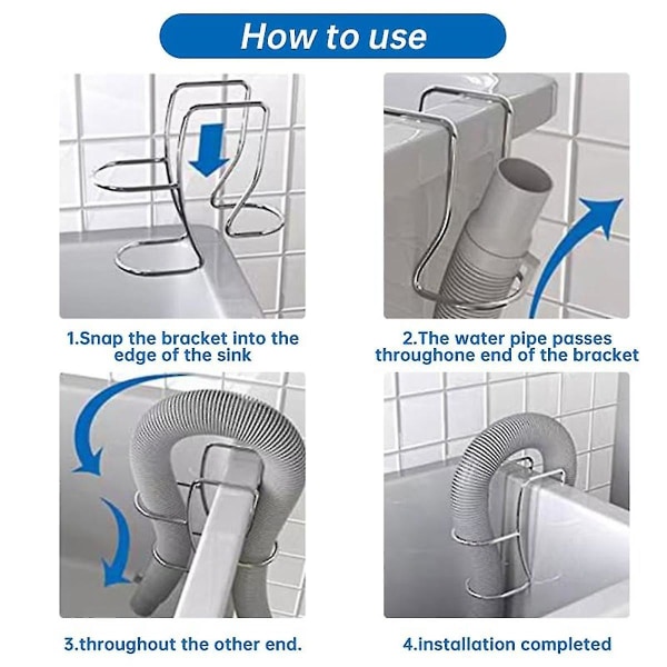 HKK  Rustfritt stål vaskemaskin avløpsslangeholder krok, Universal Utility Sink Hose Clamp, Vaskerom Tub Hose Guide Clip